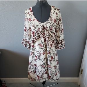 Max Studio Ruffle Flounce Floral Red & Cream Dress